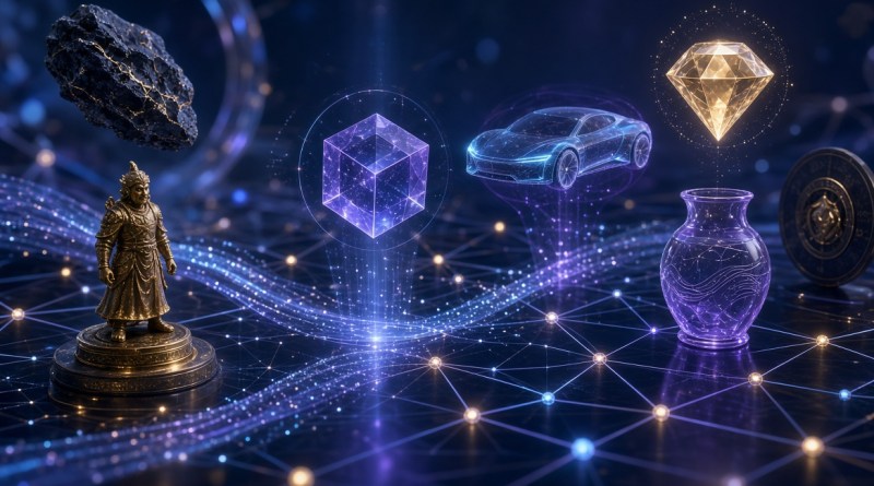 Abstract holographic digital assets and blockchain network representing the mature NFT market in 2026