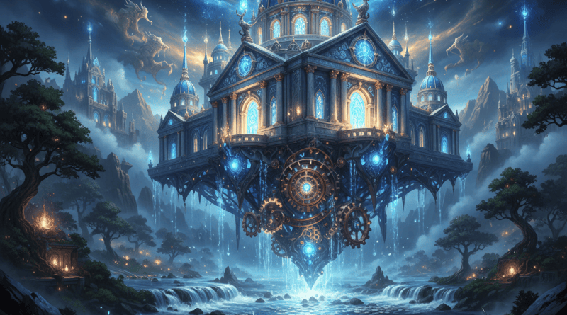 Fantasy crystalline vault above a river of silver coins